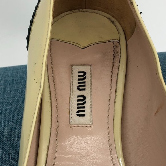 Miu Miu Two Tone Patent Leather Double Bow Pointed Toe kitten heels Size 6.5 - Picture 10 of 16